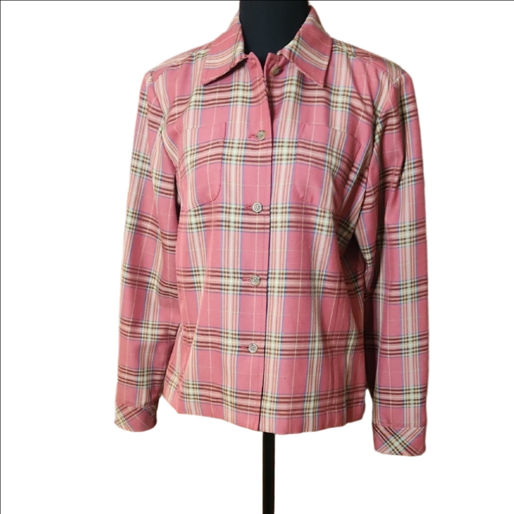 Evan Picone Pink Plaid Button-Down Shirt, Size Medium